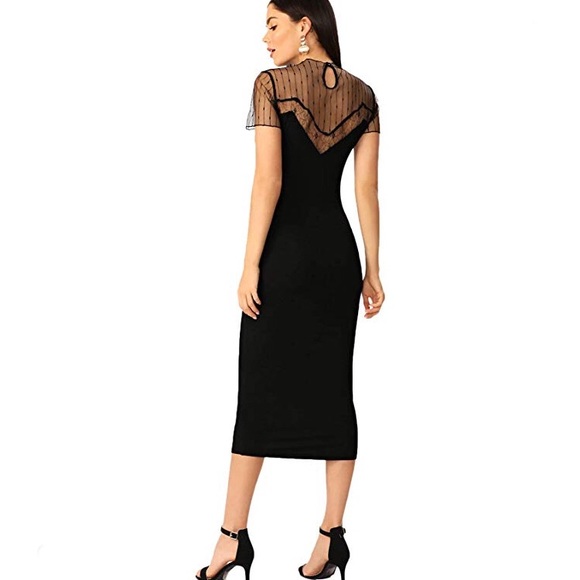 Gloria Black Midi Mesh Dress - Picture 2 of 5